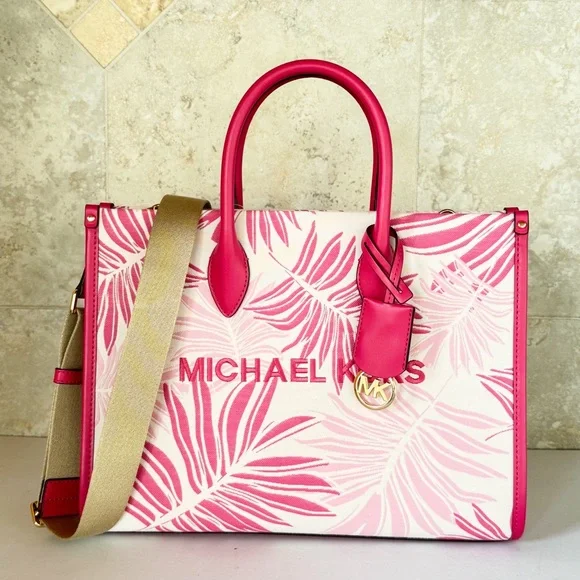 Michael Kors Medium Satchel Shoulder Tote Bag Palm Electric Pink Multi